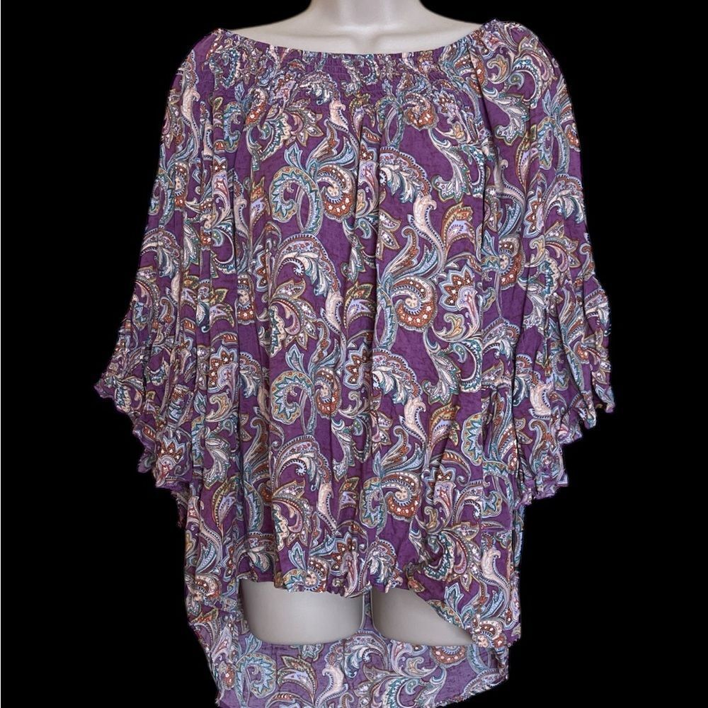 Cato silky soft elastic collar Blouse ruffles bell sleeves in Purple and Pink